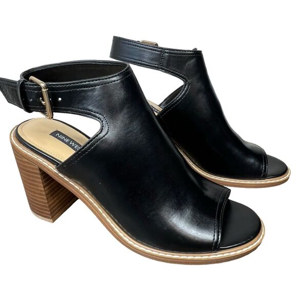 Nine West Edward Black Faux Leather Heeled Sandal Size 9 NWOB - Picture 2 of 10